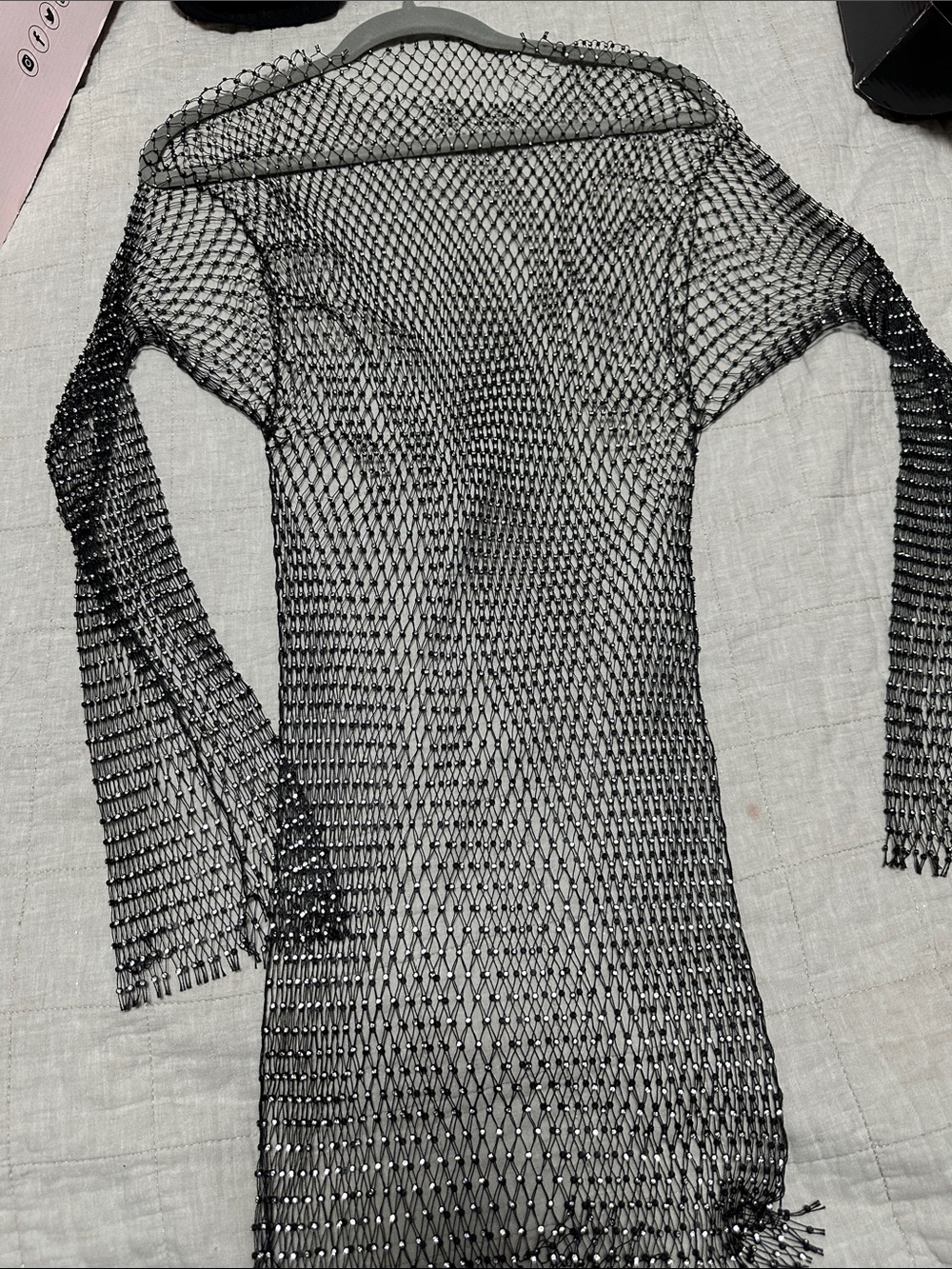 Black Mesh Long-Sleeve Sheer Cover-Up Dress